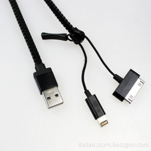 2-in-1 Multifunctional Zipper USB Charging & Data Cable for iPhone 30-pin/Micro 5 Pins